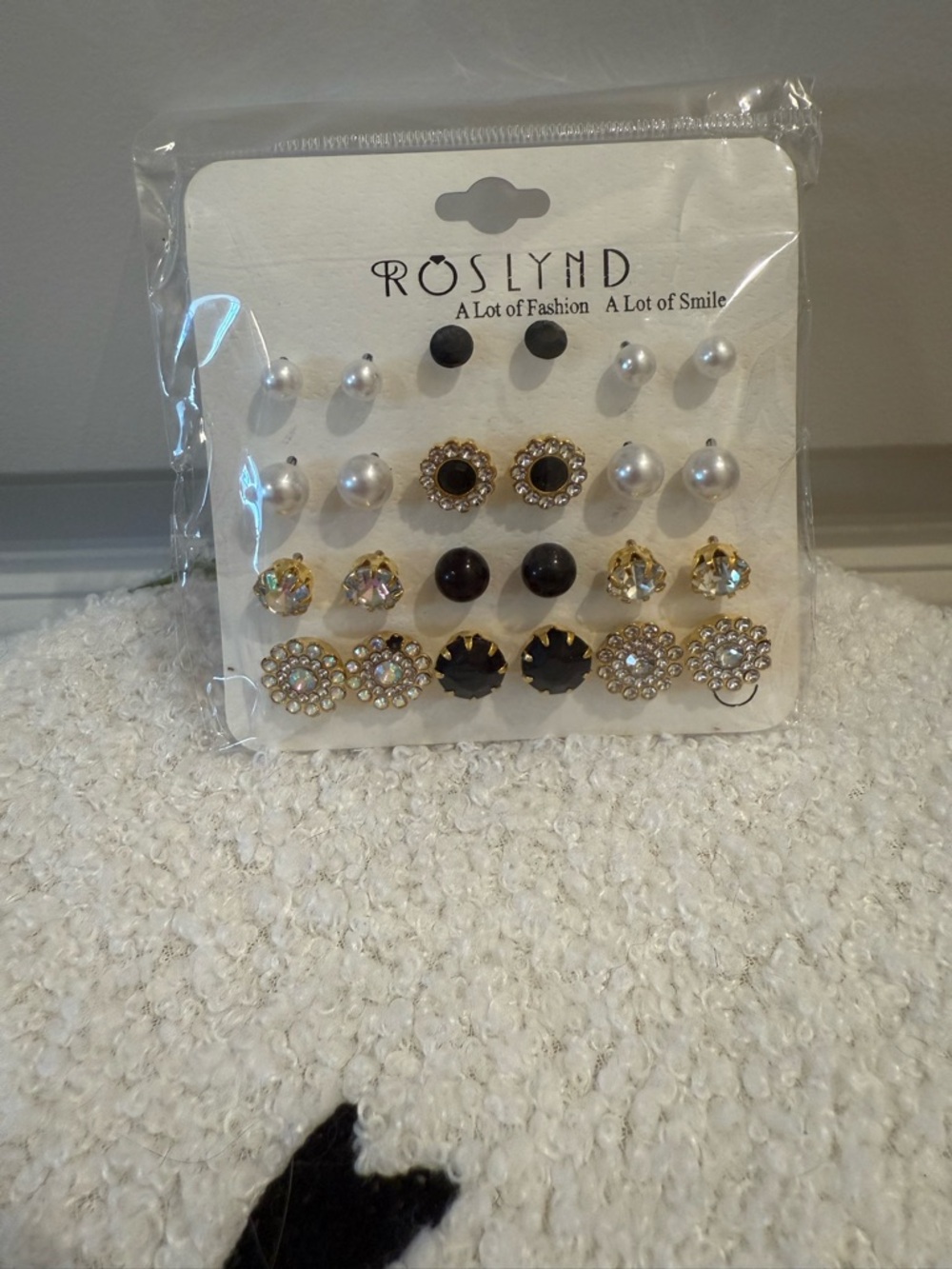 Women's Black and White Mixed Stud Earring Set - 12 Pairs